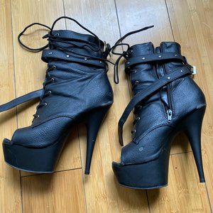 Black Pleaser Ankle Boots, Size 7, 6" Heels